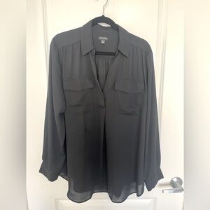 Ann Taylor Black Sheer Long Sleeve Blouse